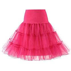 Zshosam Damen Tüllrock Karneval Kostüm Ballett Unterröcke Vintage Petticoat Rock Frauen Rock für Erwachsene Qualität Tanz Hohe Kurze Hohe Falte Taille Karierter Damen (Hot Pink, L) von Zshosam