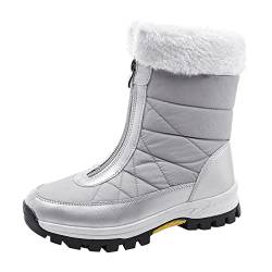 Zshosam Schneestiefel Damen Wasserdicht, Stiefel für Damen mit Zipper Schneestiefel Warme Boots Winter Stiefeletten Damenschuhe Arbeitsschuhe Winterboots Damen Stiefel Outdoor Flach (Hot01-Grey, 39) von Zshosam