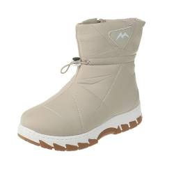 Zshosam Schneestiefel Damen Wasserdicht, Stiefel für Damen mit Zipper Schneestiefel Warme Boots Winter Stiefeletten Damenschuhe Arbeitsschuhe Winterboots Damen Stiefel Outdoor Flach (Hot02-Beige, 39) von Zshosam