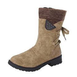 Zshosam Winterstiefel Damen Gefüttert, Stiefel für Damen Schneestiefel Warme Boots Winter Stiefeletten Damenschuhe Arbeitsschuhe Winterboots Damen Stiefel Outdoor Flach rutschfeste (Rz1-Khaki, 36) von Zshosam