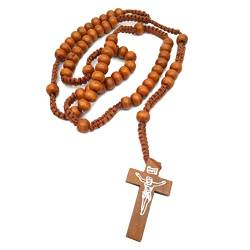 Holzperlen-Halskette, Kreuz-Halskette für Damen und Herren, religiöser Schmuck, Zubehör von Ztexkee