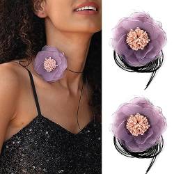 Ztexkee Künstliche Blumen-Choker-Halskette, Stoff-Blumen-Kropfband, Blumenhalsband, Abschlussball, Party-Zubehör für Frauen und Mädchen, M von Ztexkee