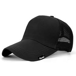 Oversize XXL Trucker Hat für Big Heads 23.6"-25.6", Extra Large High Crown Baseball Cap Dad Hat Adjustable Strapback Cap, Mesh - Schwarz, Einheitsgröße von Ztl