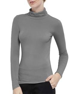 Zueauns Damen Langarmshirts Hoher Kragen Langarm-T-Shirt Rollkragen Thermooberteile Großformat Top Unterwäsche Sweatshirts(Grau,XXL) von Zueauns