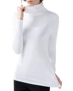 Zueauns Damen Langarmshirts Hoher Kragen Langarm-T-Shirt Rollkragen Thermooberteile Großformat Top Unterwäsche Sweatshirts(Weiß,3XL) von Zueauns
