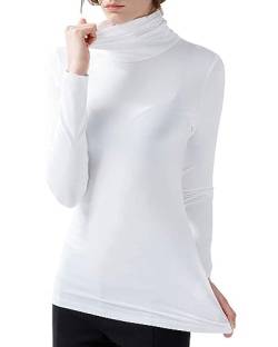 Zueauns Damen Langarmshirts Hoher Kragen Langarm-T-Shirt Rollkragen Thermooberteile Großformat Top Unterwäsche Sweatshirts(Weiß,L) von Zueauns