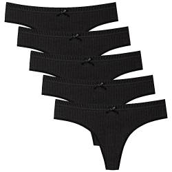 Zueauns Damen Tangas Baumwolle Unterhosen Atmungsaktiver Slip Bikini String Unterwäsche Hipster Panties 5 Stück(Schwarz,S) von Zueauns