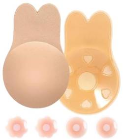 Zueauns Klebe BH Push Up,BH Rückenfrei,Trägerloser BH,Unsichtbarer BH Wiederverwendbare Unsichtbar Silikon Rückenfreier BH Haut Freundlich Selbstklebend BH Lifting Bra mit 2 Paar Nippelpads von Zueauns