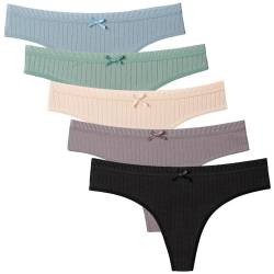 Zueauns String Tanga Damen Baumwolle Unterwäsche Hipster Unterhosen Bikini Slip 5er Pack(Multicolor,M) von Zueauns