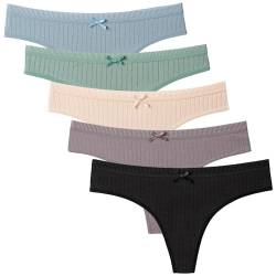 Zueauns String Tanga Damen Baumwolle Unterwäsche Hipster Unterhosen Bikini Slip 5er Pack(Multicolor,XL) von Zueauns