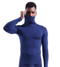 Zueauns Thermooberteile für Herren Rollkragen Langarmshirts Sport Unterwäsche Winter Warm Weich Unterhemd Oberteil(Blau),S von Zueauns