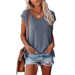 Zueauns Tshirt Damen Elegant Oberteile Damen Sommer T-Shirts für Damen Kurzarm T Shirt Blusen Einfarbig Oversized Tshirt Frauen Freizeit Fledermausärmel Tuniken Bluse Tops von Zueauns