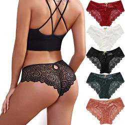 Zueauns Unterhosen Damen Slips mit Spitze Lace Hipster Unterwäsche Höschen Sexy Spitzen Frauen Bikinis Panties Pantys 5 Stück(5-Farbe,S) von Zueauns