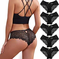 Zueauns Unterhosen Damen Slips mit Spitze Lace Hipster Unterwäsche Höschen Sexy Spitzen Frauen Bikinis Panties Pantys 5 Stück(Schwarz,L) von Zueauns