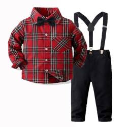 Zukmuk Baby Boys 2 Stück Herren Kleider Langarm Kariertes Hemd + Hosenträger Set Kleidung Baby Formale Anzug Kinder Jungen Kleidung Set, rot, 2-3 Jahre von Zukmuk