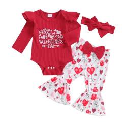 Zukmuk Baby Mädchen Valentinstag Kleider Stickerei Body + Hose Flare + Stirnband Kleidung Set für Neugeborene, Kleinkind Kinder Valentinstag Kleidung Set, rot, 3-6 Monate von Zukmuk