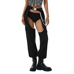 Zukmuk Crotchless Hose Damen Hosen Sexy Clubwear Damen Hosen Sommer Hose Damen Offener Schritt Cargo Hose Frauen Streetwear Damen Ouvert Hose (M, Schwarz C) von Zukmuk