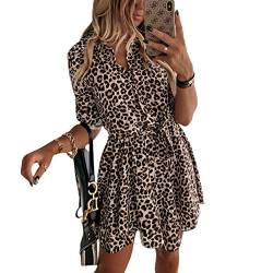 Zukmuk Damen Halbärmliges Kleid Leopard Print Shirt Kleid Hemdkleid Elegante Damen Blusenkleid (Leopard, L) von Zukmuk