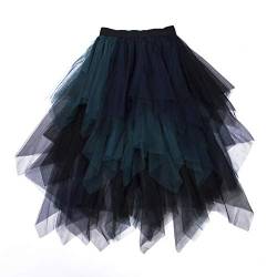 Zukmuk Damen Tüll Rock Elegant Tüllrock Vintage Sommerrock Maxirock Tütü Unterrock Tutu Prinzessin Pettiskirt Weiche Lange Elastische Ballettrock (as3, Alpha, one_Size, Regular, Regular, Blau+Grün) von Zukmuk