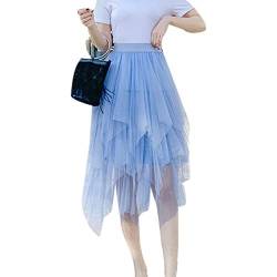 Zukmuk Damen Tüll Rock Elegant Tüllrock Vintage Sommerrock Maxirock Tütü Unterrock Tutu Prinzessin Pettiskirt Weiche Lange Elastische Ballettrock (as3, Alpha, one_Size, Regular, Regular, Blau) von Zukmuk