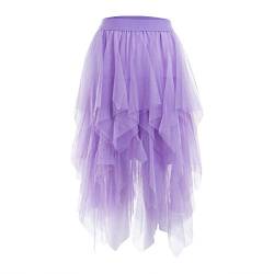 Zukmuk Damen Tüll Rock Elegant Tüllrock Vintage Sommerrock Maxirock Tütü Unterrock Tutu Prinzessin Pettiskirt Weiche Lange Elastische Ballettrock (as3, Alpha, one_Size, Regular, Regular, Violett) von Zukmuk