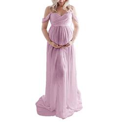 Zukmuk Damen Umstandskleid mit langen Ärmeln aus Tüll, Schwangerschaftskleid für Fotoshooting, Dunkelrosa, L von Zukmuk