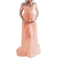 Zukmuk Damen Umstandskleid mit langen Ärmeln aus Tüll, Schwangerschaftskleid für Fotoshooting, Rosa, XL von Zukmuk