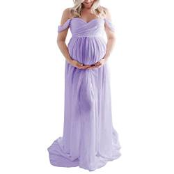Zukmuk Damen Umstandskleid mit langen Ärmeln aus Tüll, Schwangerschaftskleid für Fotoshooting, violett, M von Zukmuk