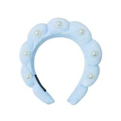 Zukmuk Frauen Wolken Schwamm Stirnband Künstliche Perle verziert Haarbänder Haarschmuck für Make-up Dusche (Blau, 17 cm*18 cm*4 cm) von Zukmuk