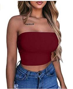 Zukmuk Gerippte Bandeau-Tops für Damen, trägerlos, Schlauch-Top, sexy Strick, schulterfrei, Bandeau-Bustier, rückenfrei, ärmellos, zum Ausgehen, trendig, bauchfreies Tanktop, weinrot, Large von Zukmuk