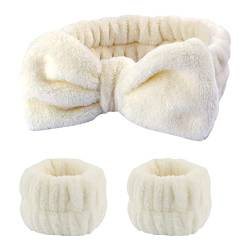 Zukmuk Gesicht Waschen Haar Band Handgelenk Kleid, Solide Farbe Plüsch Praktische Stirnband Damen Badezubehör, Haarband und Manschetten Scrunchies (Beige A, One Size) von Zukmuk