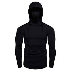 Zukmuk Herren Casual Hoodies mit Maske Langarm Sweatshirts High Neck Slim Fit Pull Over Sport Hooded Top (Black, X-Large) von Zukmuk