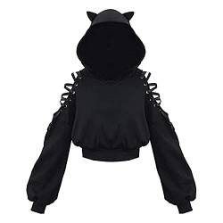 Zukmuk Hoodie Damen Herren Paarkleidung Cute Kaninchen Ohr Hoodie Neuheit Stickerei Langarm mit Kapuze Bluse Pullover Tasche Sweatshirt (B1 Katzenohr, L) von Zukmuk