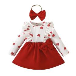 Zukmuk Mädchen 2 Stück Frühling Kleider Langarm Herz Druck Seite Schleife Kleid mit Schärpe Set Babykleidung Kleid Set Mädchen zum Valentinstag, rot, 3 Jahre von Zukmuk