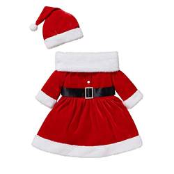 Zukmuk Mädchen Weihnachtskleid 3 PCS Langarmkleid Elegantes rotes Winterkleid + Weihnachtsmannmütze + Plüschschal (Rot, 2-3 Jahre) von Zukmuk