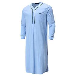 Zukmuk Nachthemd Lange Ärmel Herren Morgenmantel Lange Bademantel Einfarbig Pyjama Sleepwear, blau, XXL von Zukmuk