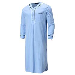 Zukmuk Nachthemd Lange Ärmel Herren Morgenmantel Lange Bademantel Einfarbig Pyjama Sleepwear, blau, XXXL von Zukmuk