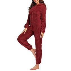 Zukmuk Onepiece Jumpsuit Damen Kuschelig Onesie Damen Fasching Onesie Tier Damen Overall Frauen Pyjama Damen Langarm Onesie Damen Flauschig (5XL, Rotwein A) von Zukmuk