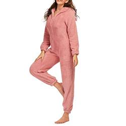 Zukmuk Onepiece Jumpsuit Damen Kuschelig Onesie Damen Fasching Onesie Tier Damen Overall Frauen Pyjama Damen Langarm Onesie Damen Flauschig (S, Rosa A) von Zukmuk