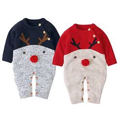 Zukmuk Strampler Set Neugeborenes Kleinkind Baby Jungen Mädchen Bekleidung Set Strcik Strampler Weihnachten Strampler Langarm Outfits Set (Blau, 6-12 Monate, 80) von Zukmuk