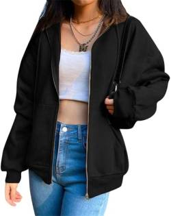 Zukmuk Übergangsjacke Damen Jacke Frühling Vintage Clothes Jacke Crop Pullover Teenager Mädchen Kleidung Oversize Vintage Hoodie E Girl Y2k Yk2 Emo Oversize Clothes (C Schwarz, S) von Zukmuk