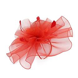 Zukmuk Vintage Cocktail Stirnband für Frauen Mädchen Stirnband Ball-Schlüsselanhänger Fascinator Hut mit Federn Mesh Chic (A-Rot, Einheitsgröße) von Zukmuk