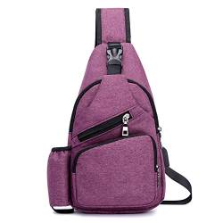 ZumZup Herren Brusttasche Basic Schultertasche Sling Bag Brustbeutel mit USB-Port Freizeit Violett(mit wasserflasche-Tasche) von ZumZup