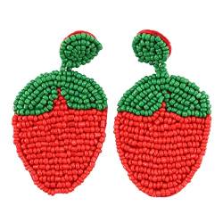 Zunedhys Obst-Ohrringe, rote Erdbeerperlen, Tropfenohrringe, Damenschmuck, Geschenke, Harz von Zunedhys