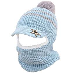 ZuoChen Kinder Jungen Mädchen Winter Mütze Schal Set Warm Strick Kapuze Schal Beanie Mütze Blau, Blau, Einheitsgröße von ZuoChen