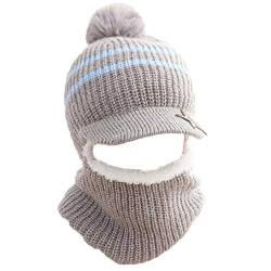 ZuoChen Kinder Jungen Mädchen Winter Mütze Schal Set Warm Strick Kapuze Schal Beanie Mütze Grau, Grau, Einheitsgröße von ZuoChen