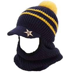 ZuoChen Kinder Jungen Mädchen Winter Mütze Schal Set Warm Strick Kapuze Schal Beanie Mütze Marineblau, Navy, Einheitsgröße von ZuoChen