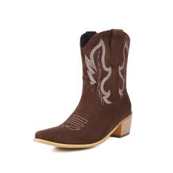 ZureoZaore Damen Embroidered Cowboy Western Stiefelettens Pointed Toe Cowgirl Knöchel Stiefel Wide Calf Stiefel Brown Große 37 von ZureoZaore