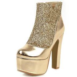 ZureoZaore Damen Glitzer Plateform Stiefel Höhen Blockabsatzs with Side Reißverschlussper Mode Kleid Sparkly Stiefel Gold Große 43 von ZureoZaore