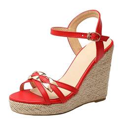 ZureoZaore Damen Keilabsatz Sandalen Plateau Espadrilles Heels Open Toe Sommer Gemutlich Schuhe Oversized Red Size 46 Asian von ZureoZaore